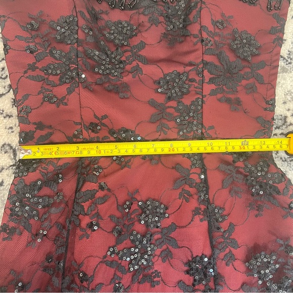 Betsy Johnson Evening Vintage Strapless Mini Dress Red Black Lace Bead Sequin, 6 - Picture 12 of 14